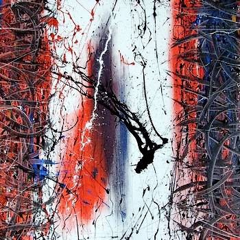 DIPINTO CON SFONDO BIANCO E COLORE ROSSO VIVO E BLU
