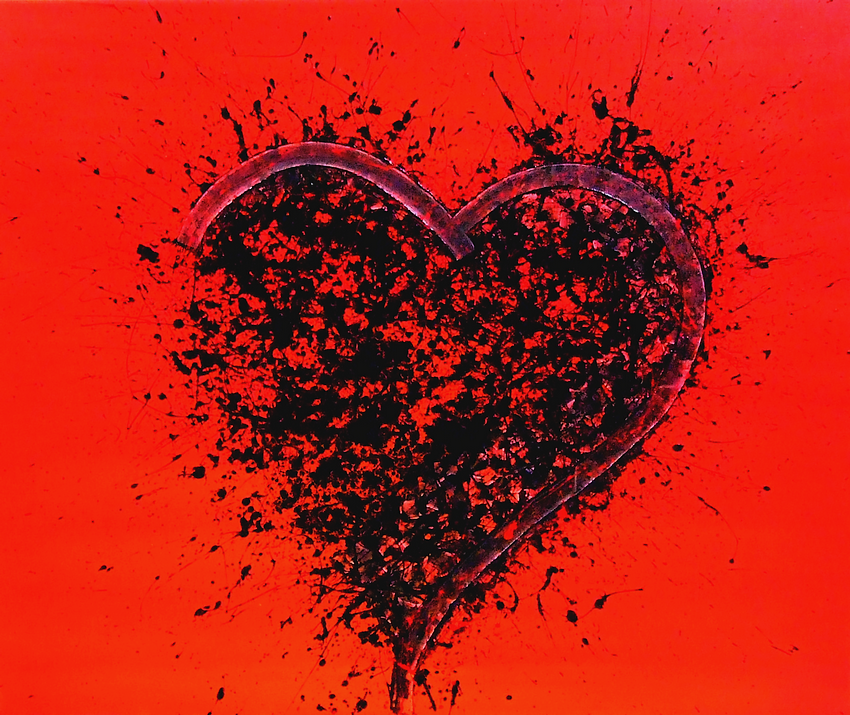 quadro moderno action painting a forma di cuore realizzato su commissione per un cliente della Svizzera