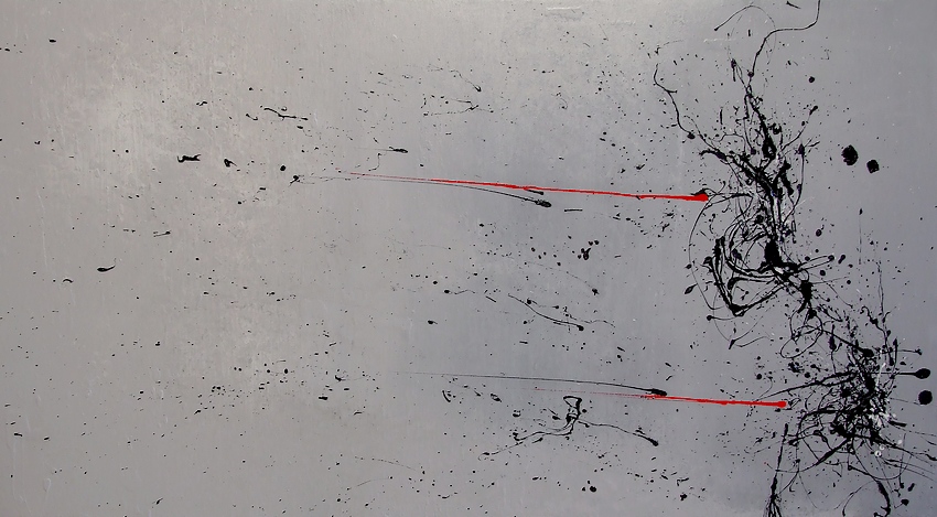 QUADRO MODERNO DI GRANDI DIMENSIONI CM. 180X80 CON SFONDO COLORE GRIGIO, INTITOLATO I GEMELLI
