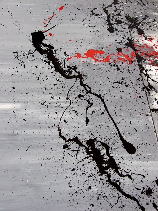 QUADRO DI GRANDE FORMATO CON ASTRAZIONE ACTION PAINTING DI COLORE ROSSO NERO E BIANCO
