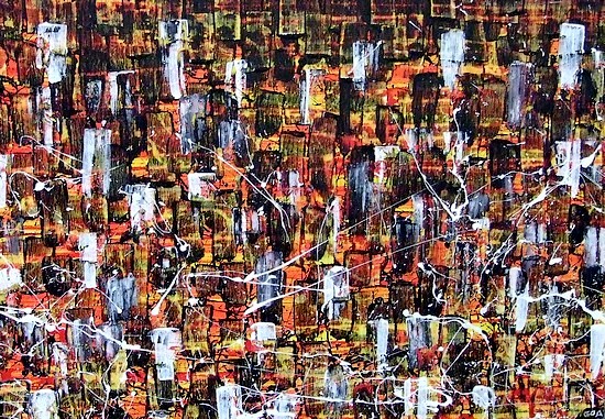 QUADRO MODERNO RAFFIGURANTE IL TRAMONTO ARANCIONE A NEW YORK CITY