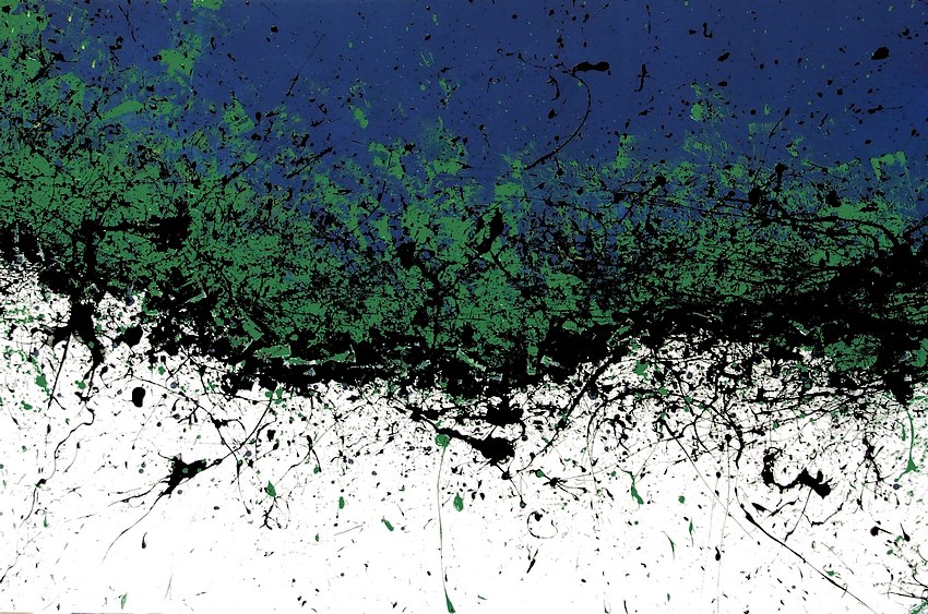 Pittore artista Goa quadri astratti moderni realizzati a mano, titolo "Escandalo total" una tela unico esemplare con una mappa satellitare vista dallo spazio