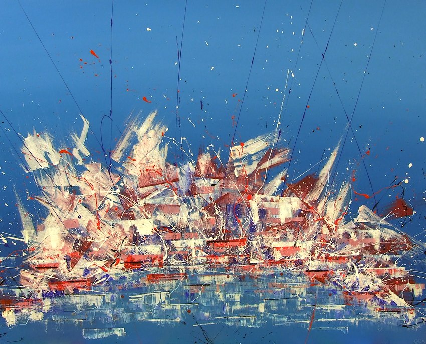 Quadri moderni e astratti realizzati su commissione cm. 100x80 con colori su richiesta azzurro, celeste, rosso e bianco