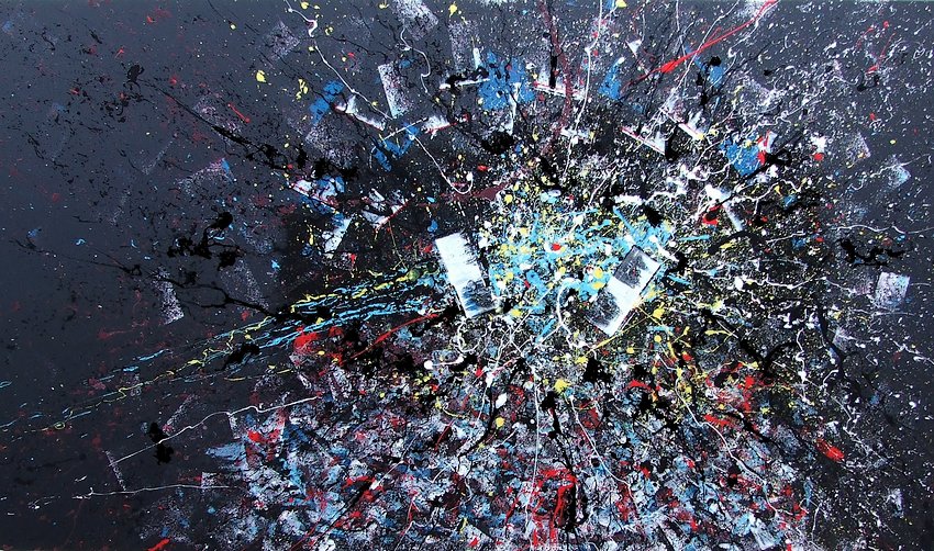 Quadri moderni e astratti realizzati su commissione di grande formato cm. 175x100 con colori a scelta nero opaco, giallo, azzurro