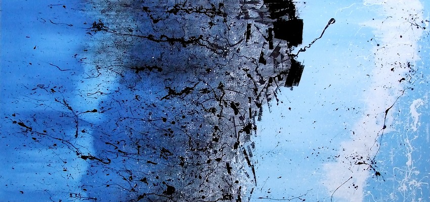 La storia non esiste, perchè noi siamo il futuro, cm.190x90, un quadro panoramico con un profondo colore blu e celeste che proietta il quadro verso il futuro