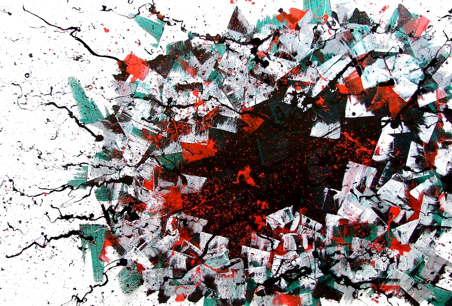 Un quadro di grandi dimensioni cm.150x100 dipinto dal pittore Sardo Goa. Un quadro dedicato alla ricerca della verità, dipinto con ampie spatolate di colore rosso verde bianco e nero