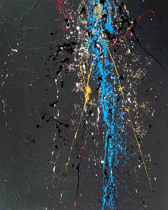 Goa, artista e pittore contemporaneo. Quadro moderno dipinto su tela con dimensioni di cm.80x100. Il dipinto simboleggia la vita, i figli, la famiglia mediante colorazioni azzurre, gialle, giallo oro e rosse