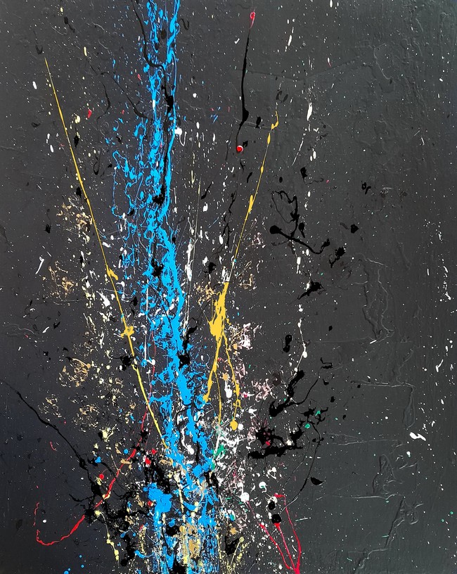 Quadro su tela dipinto su commissione con dimensioni di cm.80 x 120. Il quadro rappresenta grazie alla tecnica astratta il concetto di vita, famiglia, figli rispettivamente coi colori blu, giallo e rosso