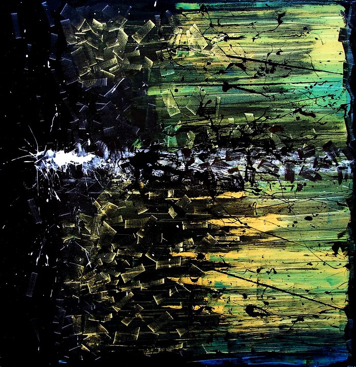 quadri particolari fomosi dipinti a mano dal pittore Cagliaritano Goa questa tela con sfondo colori nero giallo e azzurro ispirata al maestro della musica classica Modest Musorgskij