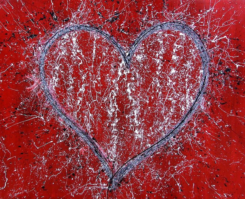 Goa, realizzazione quadri moderni fatti a mano, in questo caso True colors un dipinto su commissione con un grande cuore bianco e rosso