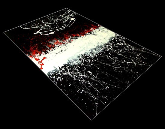DIPINTO SU TELA REALIZZATO A MANO FIRMATO PITTORE GOA CM. 150X100 SIMBOLEGGIANTE UN UNIVERSO NERO COLMO DI PLASMA VITALE DI COLORE BIANCO