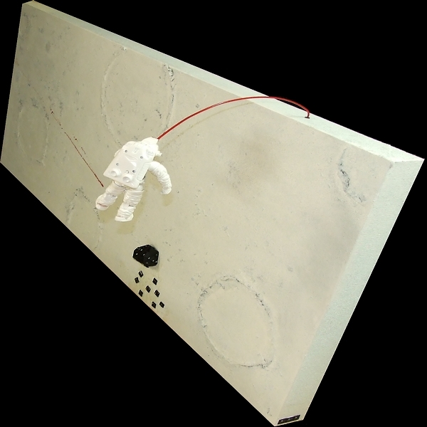 QUADRI ASTRATTI MODERNI RAFFIGURANTI LO SBARCO SULLA LUNA ASTRONAUTA IN SOSPENSIONE SUI CRATERI