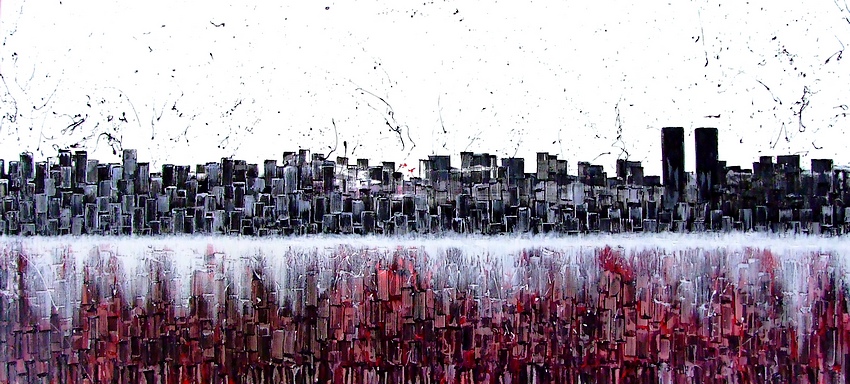 DIPINTO DI GRANDI DIMENSIONI CM.200X90 CON LO SKYLINE COLORE GRIGIO DI NEW YORK