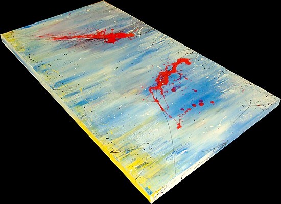 DIPINTO ASTRATTO CON COLORI ACRILICI E SMALTI CHIARI RAFFIGURANTE DUE PAPPAGALLI ROSSI