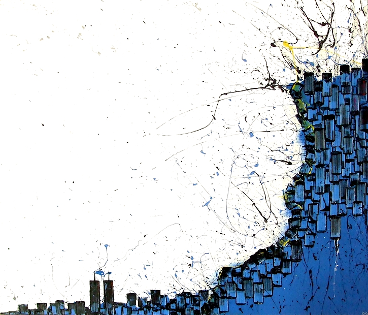 QUADRI MODERNI PER ARREDAMENTO BY ARTIST GOA,TITOLO "TSUNAMI A NEW YORK, CM.120X100