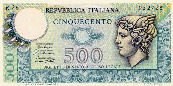 la banconata da 500 lire riprodotta sulla tela del quadro