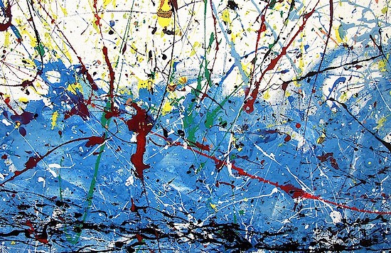 INGRANDIMENTO DEL DIPINTO CON I COLORI ACRILICI AZZURRO, ROSSO, GIALLO